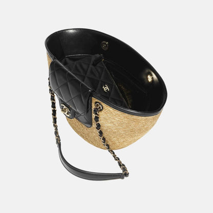 Small Tote Braided Straw Lambskin Gold Tone Metal
