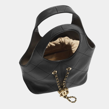 Small Tote Calfskin & Gold Tone Metal Black