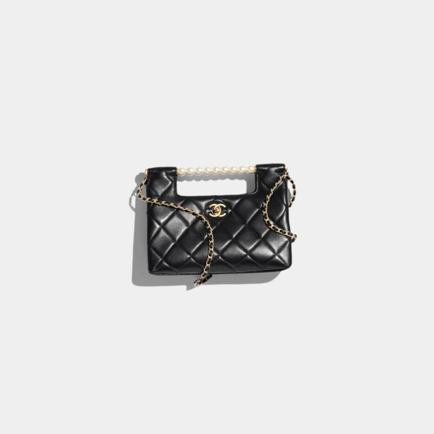 Small Tote Shiny Lambskin Pearls Gold-Tone Metal Black