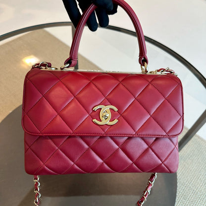 Small Trendy CC Flap Quilted Lambskin Red GHW No 28