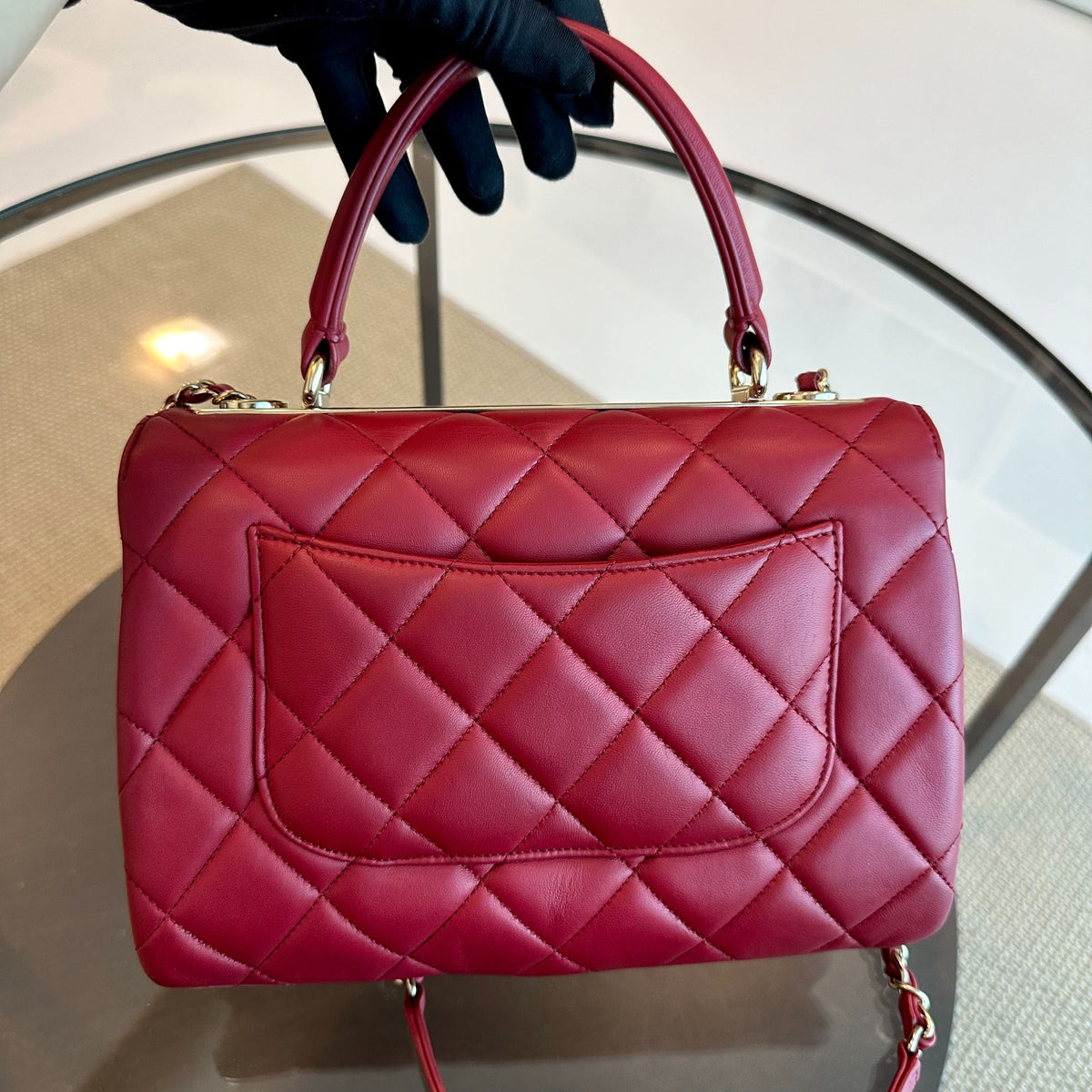 Small Trendy CC Flap Quilted Lambskin Red GHW No 28