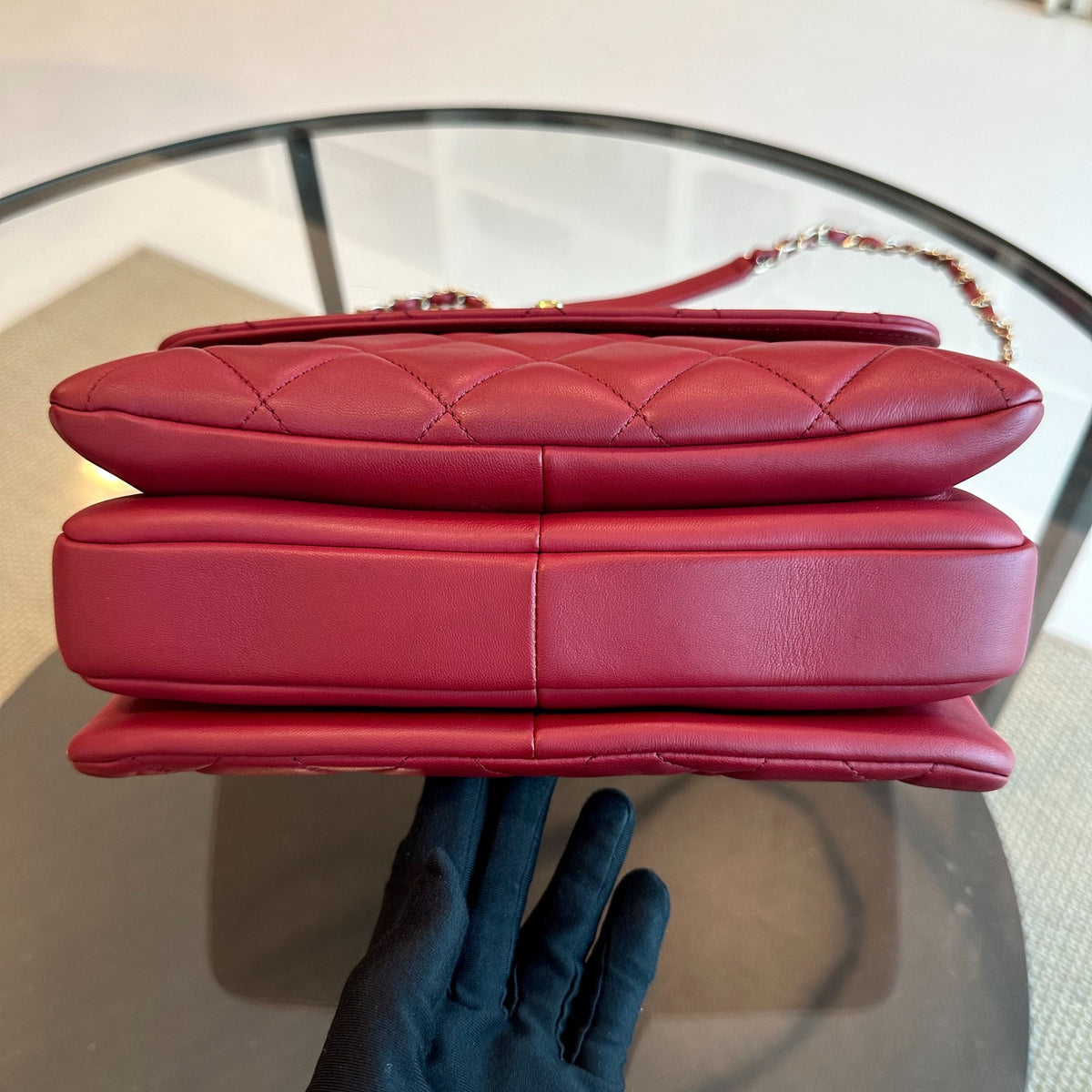 Small Trendy CC Flap Quilted Lambskin Red GHW No 28