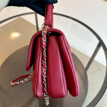Small Trendy CC Flap Quilted Lambskin Red GHW No 28