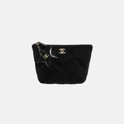 Chanel Small Zipped Case Velvet Nylon Calfskin Gold Tone Metal, Front