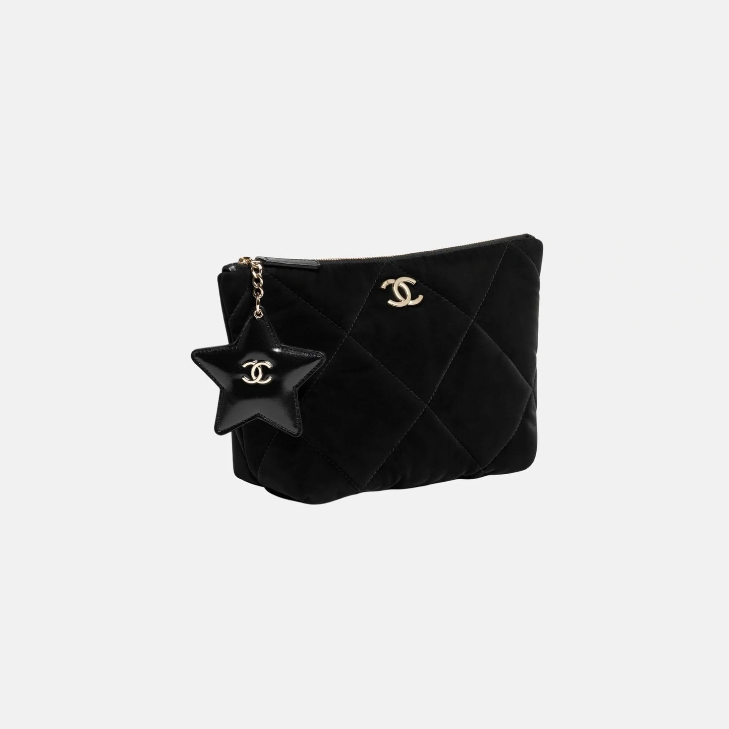Small Zipped Case Velvet Nylon Calfskin Gold Tone Metal