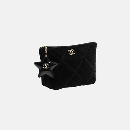 Small Zipped Case Velvet Nylon Calfskin Gold Tone Metal