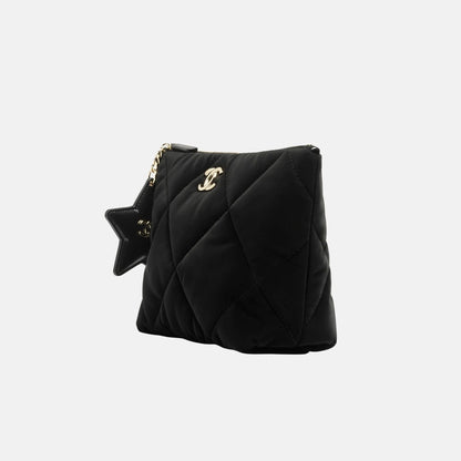 Small Zipped Case Velvet Nylon Calfskin Gold Tone Metal