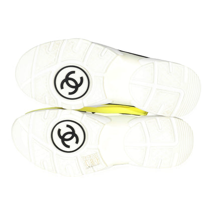 Chanel 19S Neon Yellow Lycra Interlocking CC Sneakers