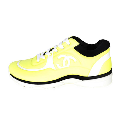 Chanel 19S Neon Yellow Lycra Interlocking CC Sneakers