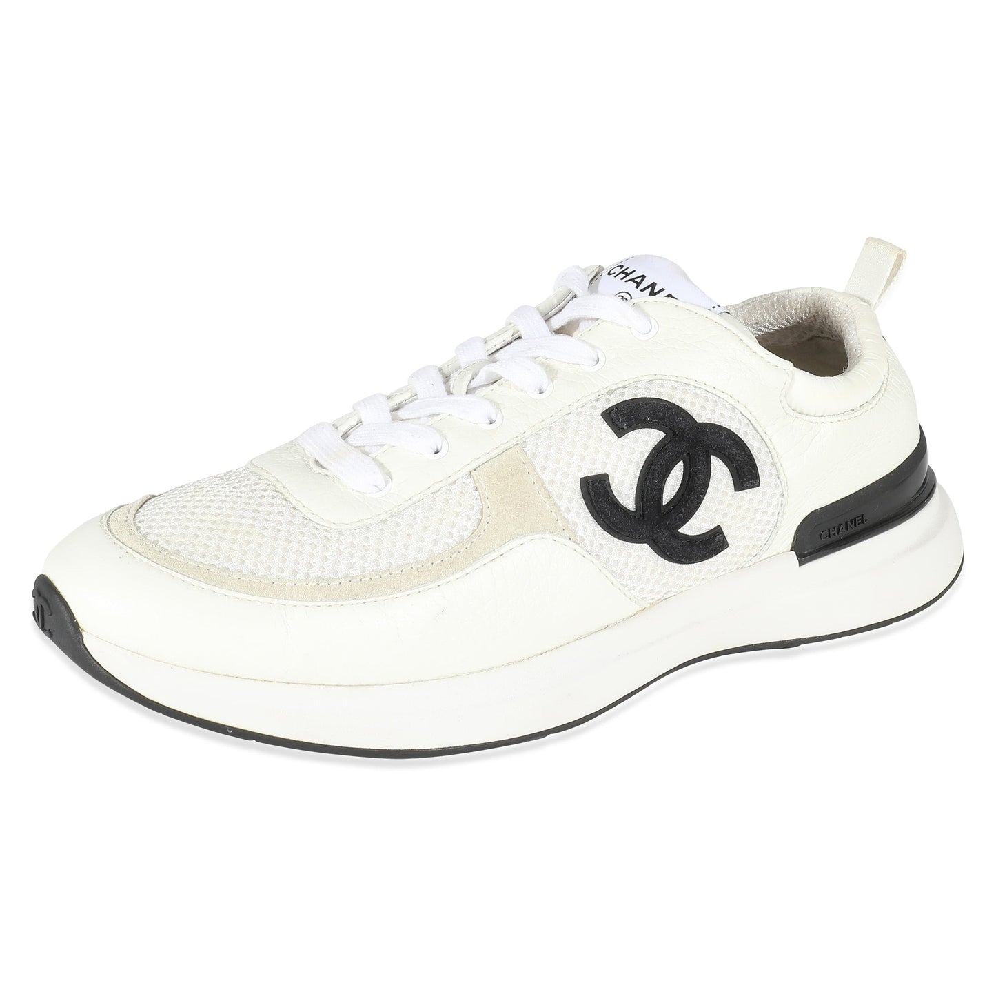 Chanel White Mesh and Leather CC Logo Trainer 42