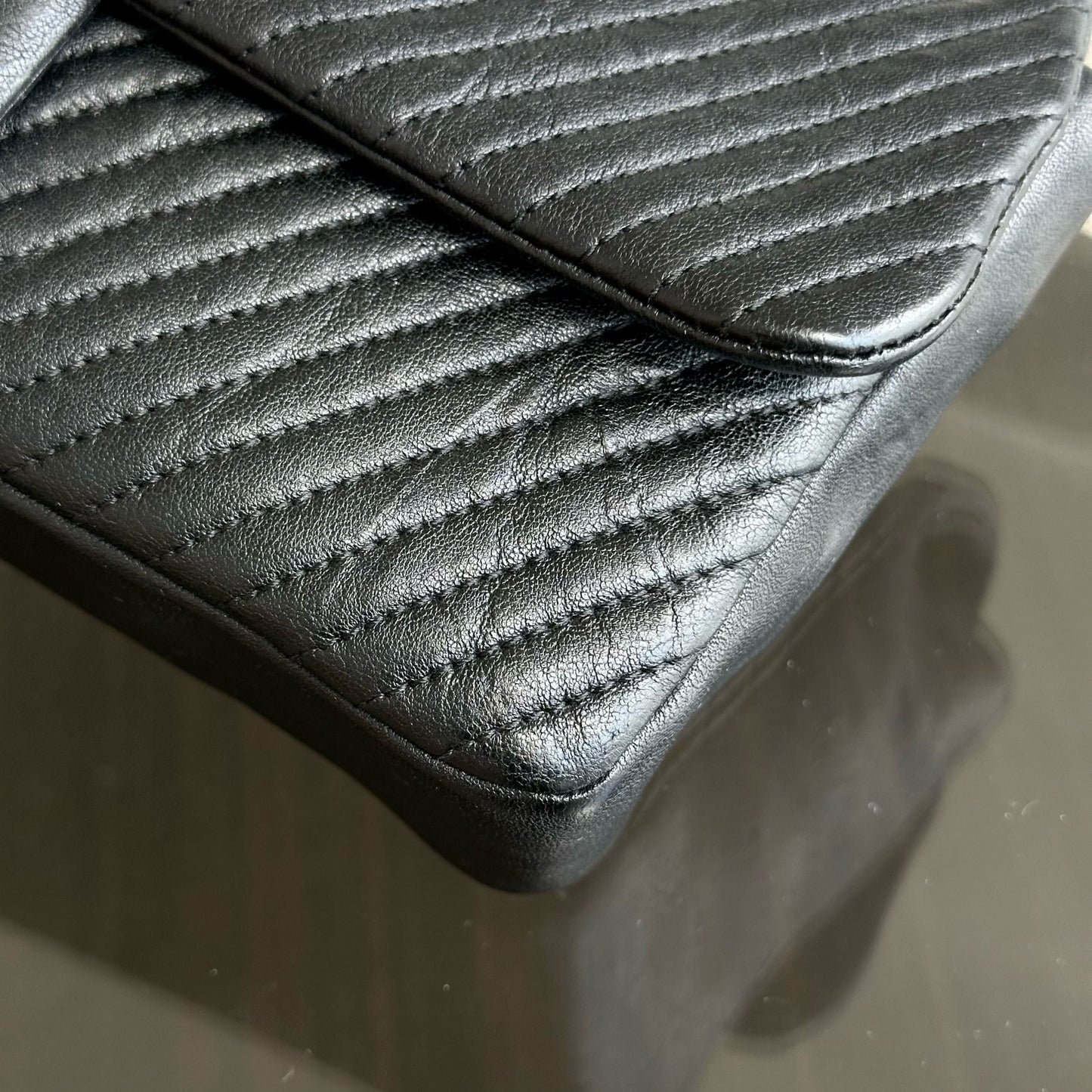 Surpique CC Herringbone Medallion Chevron Goatskin Medium Black GHW No 21