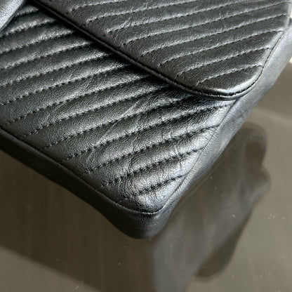 Surpique CC Herringbone Medallion Chevron Goatskin Medium Black GHW No 21