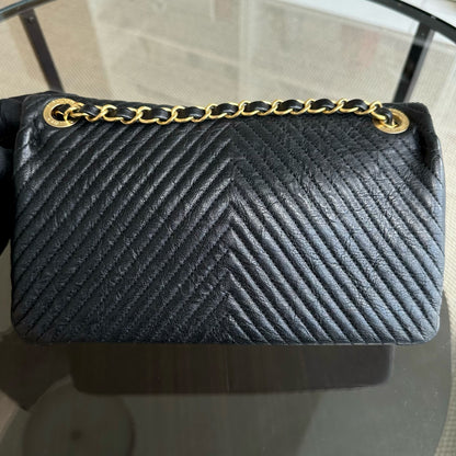 Surpique CC Herringbone Medallion Chevron Goatskin Medium Black GHW No 21