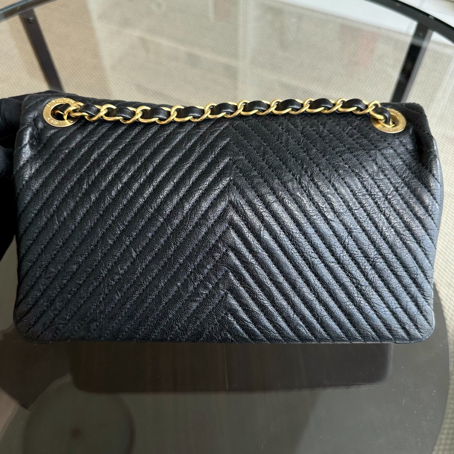 Surpique CC Herringbone Medallion Chevron Goatskin Medium Black GHW No 21