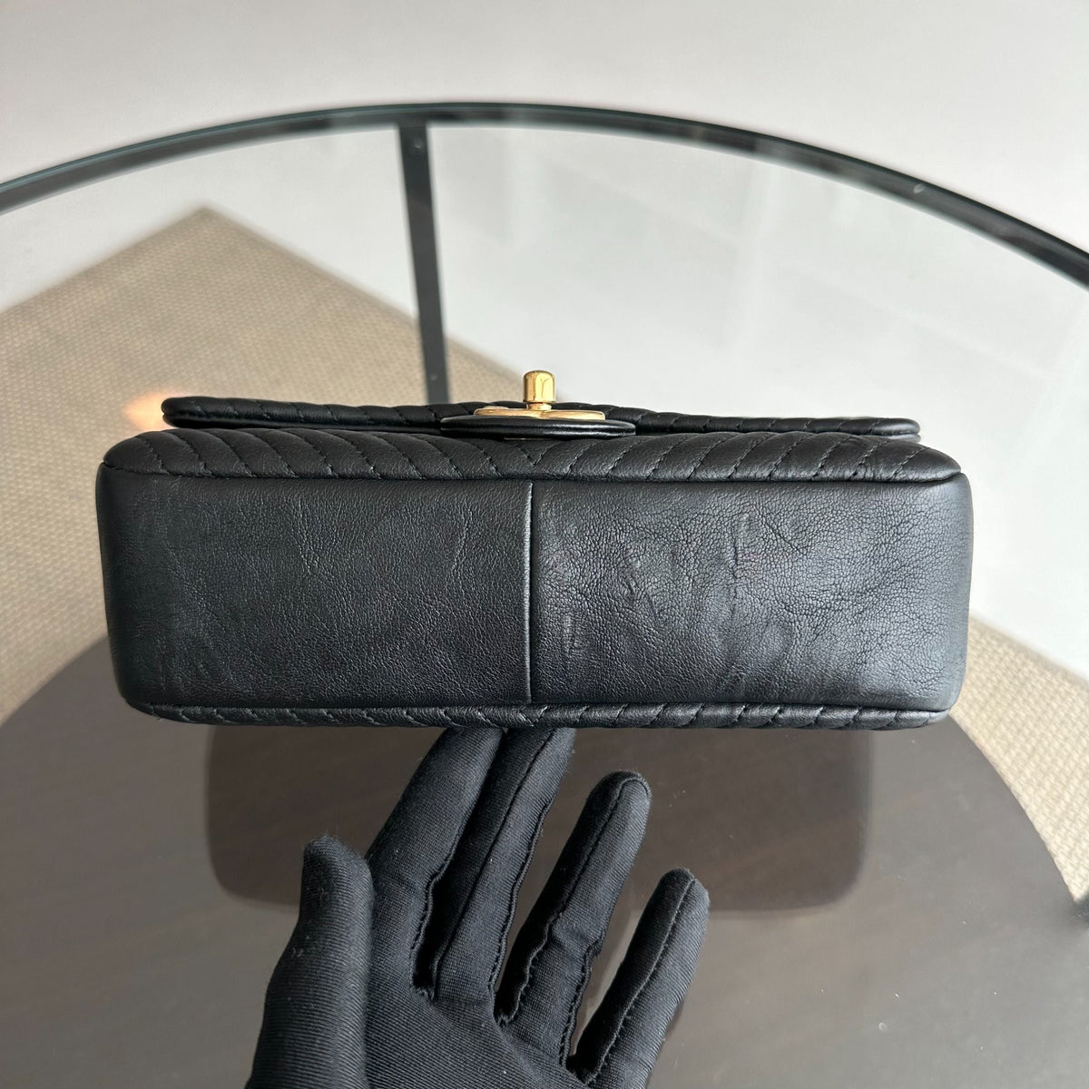Surpique CC Herringbone Medallion small Chevron Goatskin Black GHW No 21