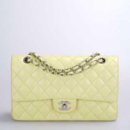 Chanel Medium Timeless Flap Bag In Pastel Butter Yellow Color With Silver Hardware