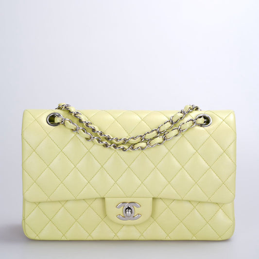 Chanel Medium Timeless Flap Bag In Pastel Butter Yellow Color With Silver Hardware
