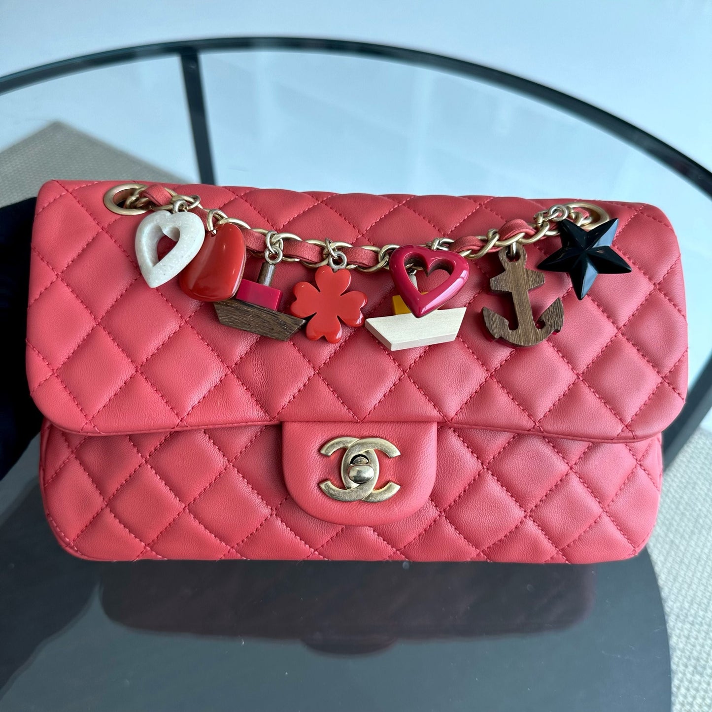 Valentine Seasonal Flap Medium Timeless Lambskin Red Pink GHW No 14