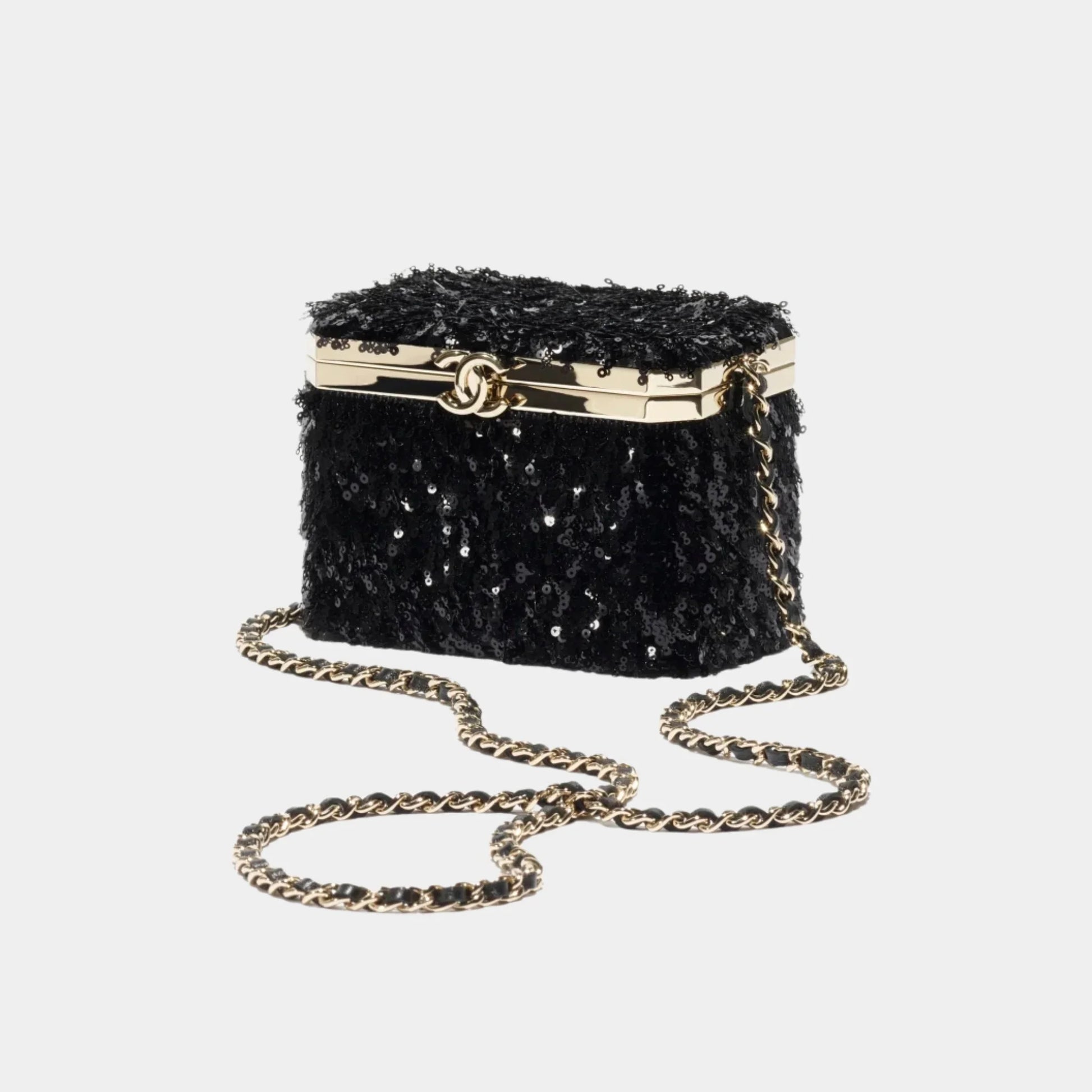 Chanel Vanity with Chain Sequins & Gold Tone Metal, Black, Front