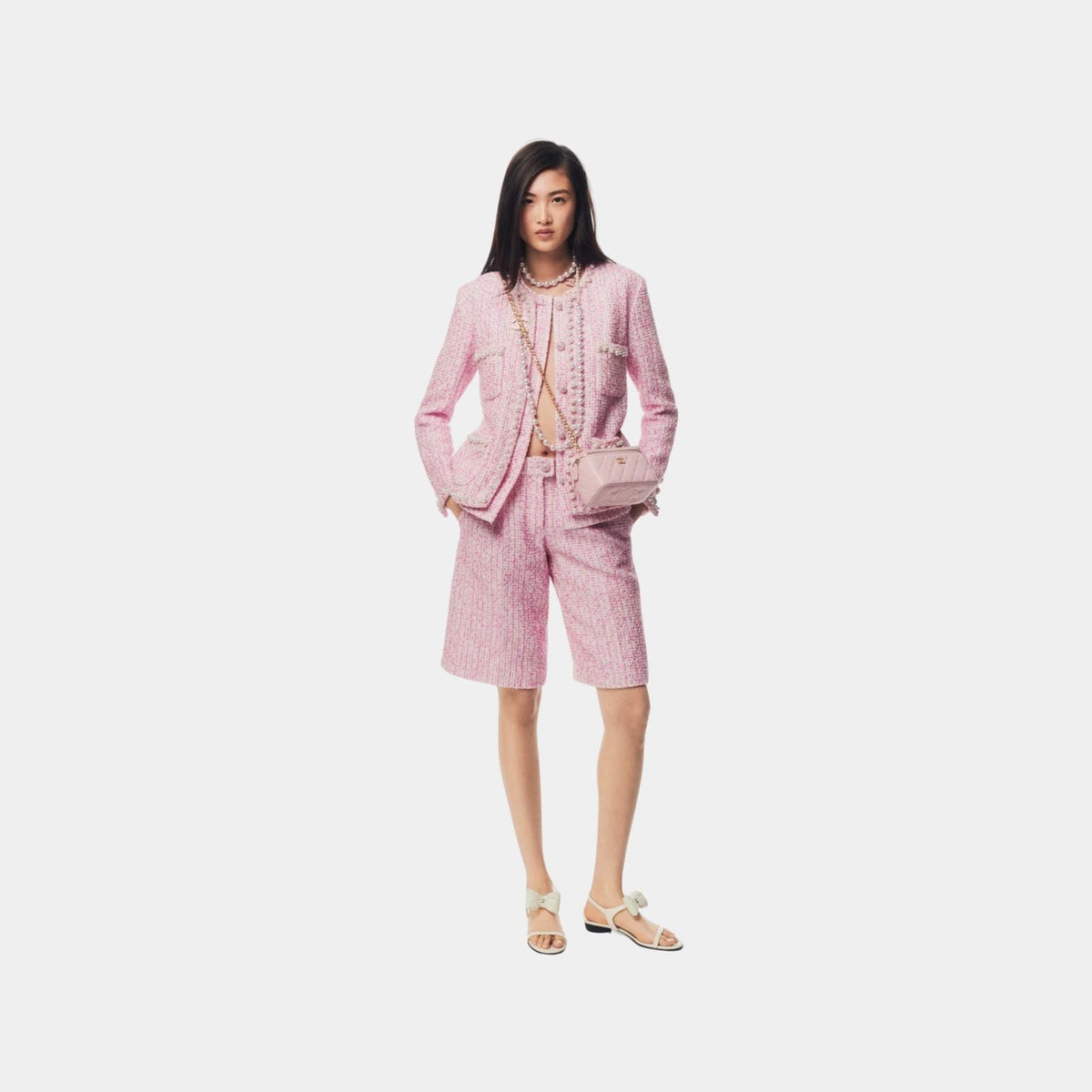 Vest Iridescent Cotton Wool Tweed Pink Ecru