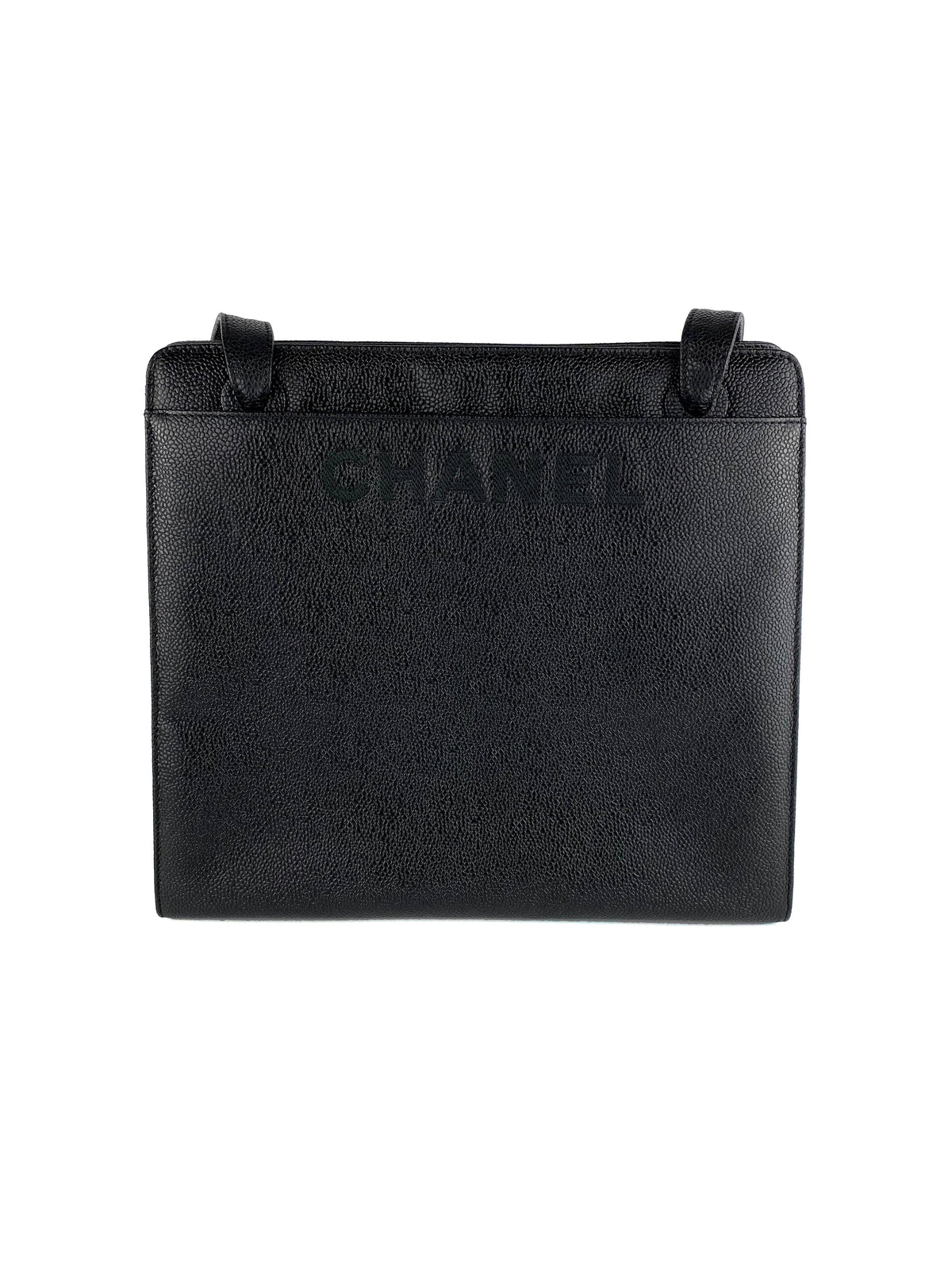 Chanel Vintage Black Tote with Stitched Logo