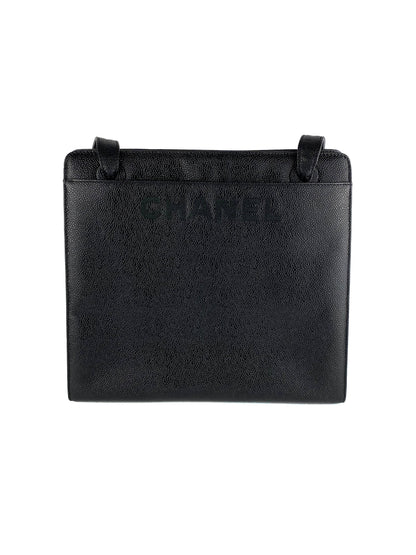 Chanel Vintage Black Tote with Stitched Logo