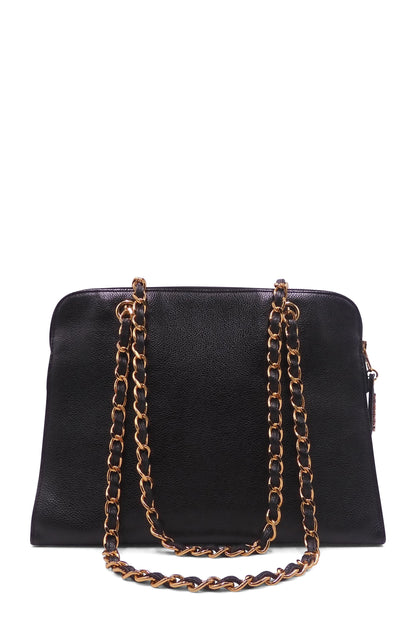 Vintage Caviar Front Pocket Shoulder Bag Black