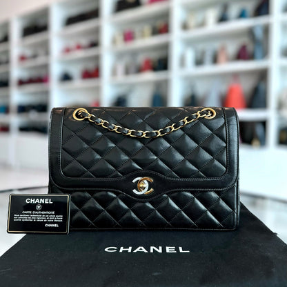 Vintage Paris CC Double Flap Quilted Calfskin Black Two Tone GHW No 3