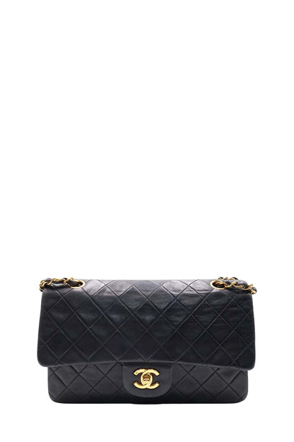Vintage Quilted Lambskin Classic Medium Flap Bag Black