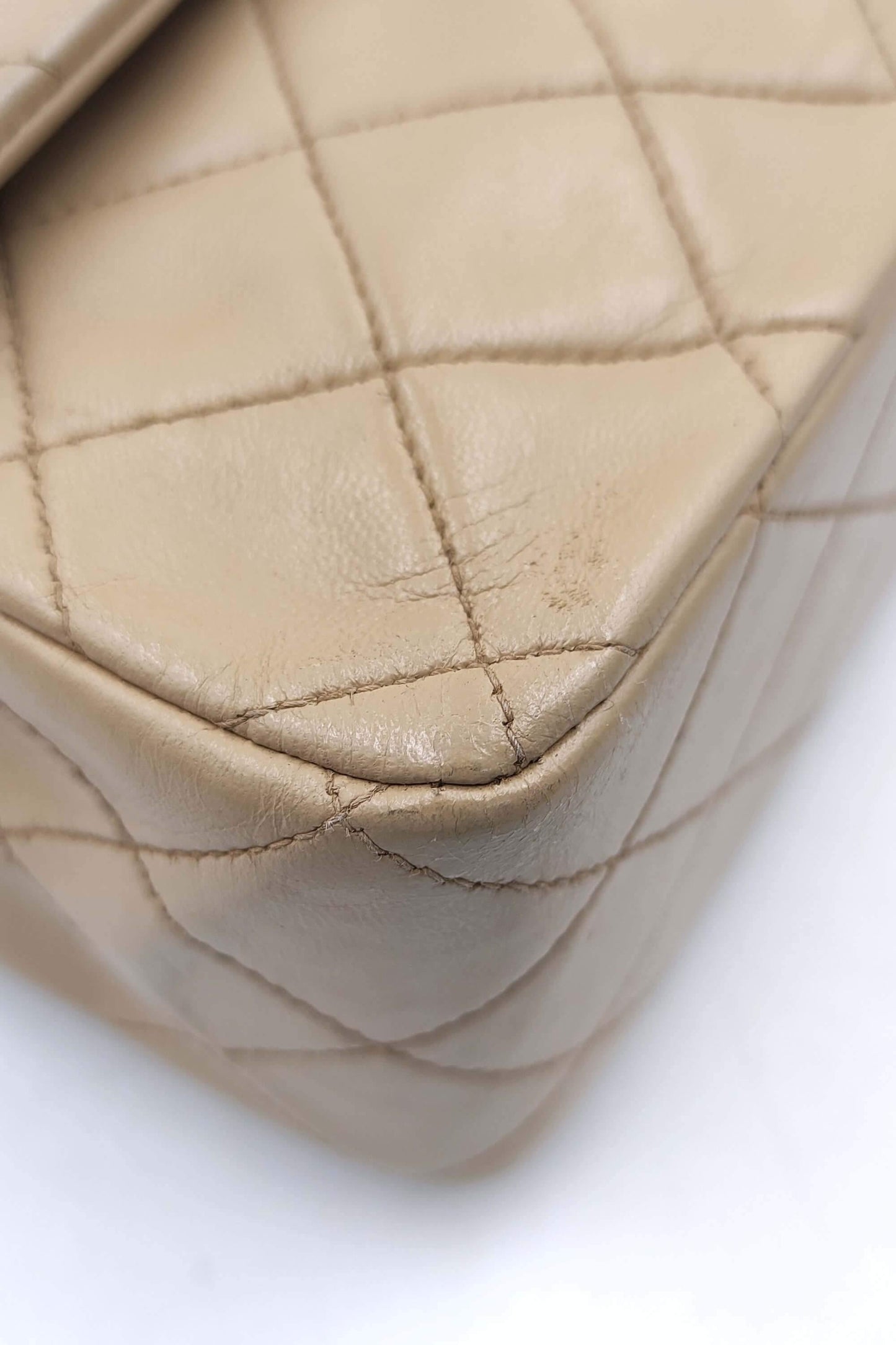 Vintage Quilted Lambskin Medium Classic Flap Bag Beige with Gold Hardware Beige