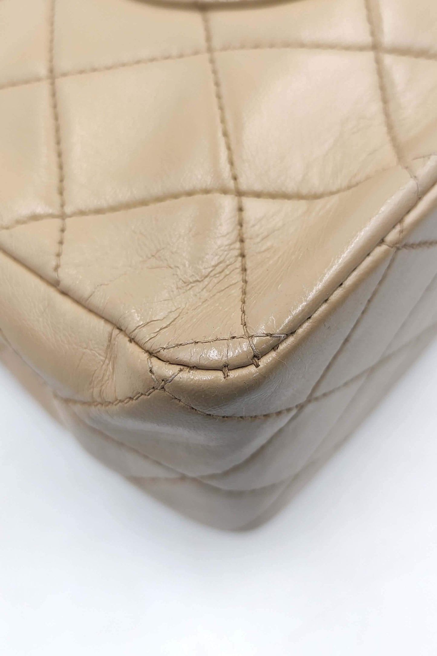 Vintage Quilted Lambskin Medium Classic Flap Bag Beige with Gold Hardware Beige