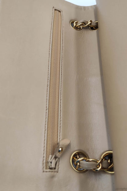 Vintage Quilted Lambskin Medium Classic Flap Bag Beige with Gold Hardware Beige