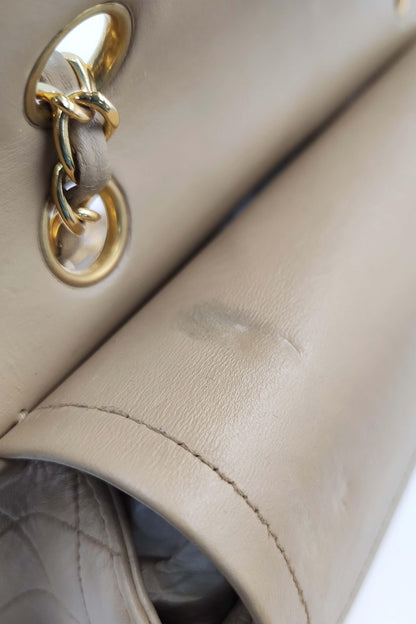Vintage Quilted Lambskin Medium Classic Flap Bag Beige with Gold Hardware Beige
