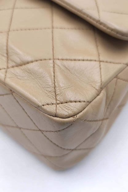 Vintage Quilted Lambskin Medium Classic Flap Bag Beige with Gold Hardware Beige