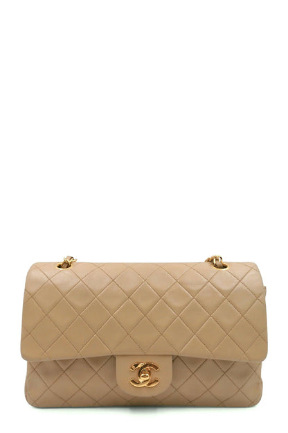 Vintage Quilted Lambskin Medium Classic Flap Bag Beige with Gold Hardware Beige