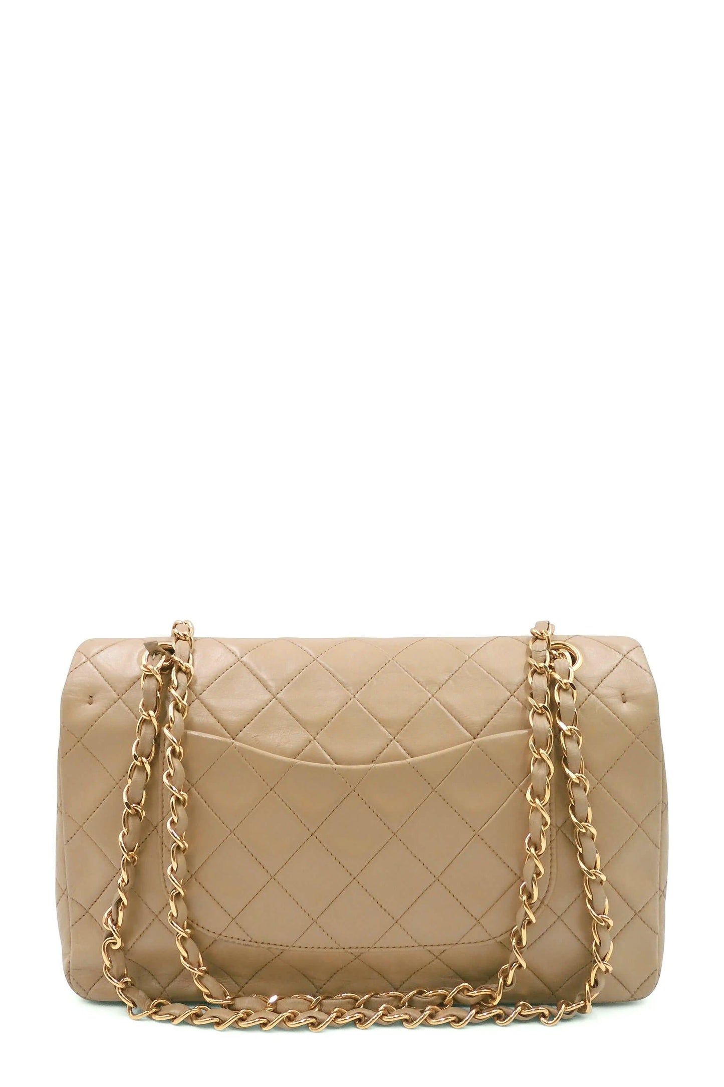 Vintage Quilted Lambskin Medium Classic Flap Bag Beige with Gold Hardware Beige