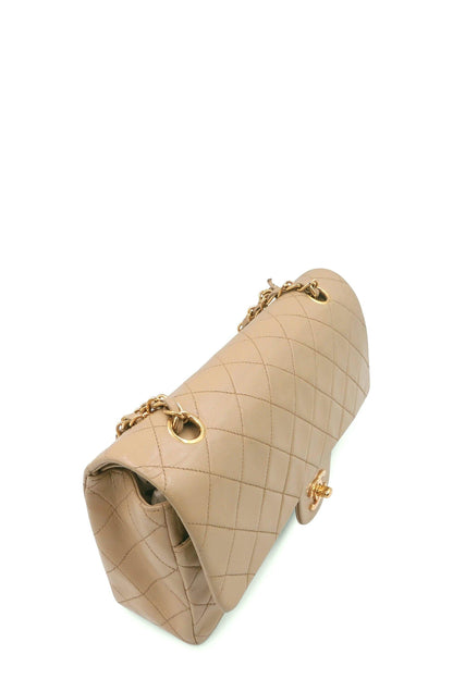 Vintage Quilted Lambskin Medium Classic Flap Bag Beige with Gold Hardware Beige