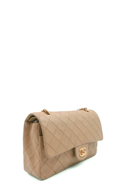 Vintage Quilted Lambskin Medium Classic Flap Bag Beige with Gold Hardware Beige