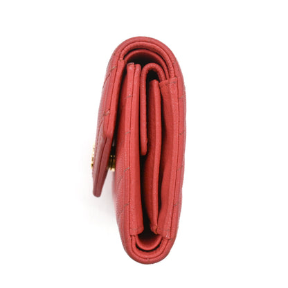 Chanel Coral Pink Chevron Lambskin Trifold Wallet