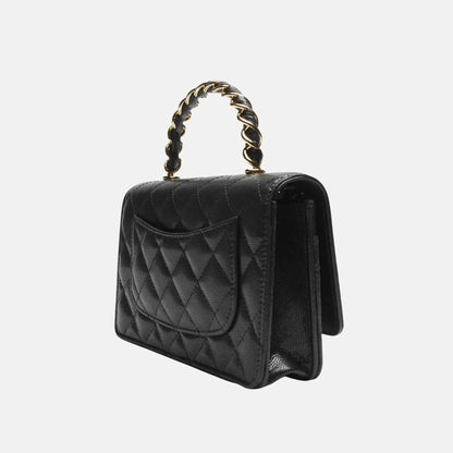 Wallet On Chain Grained Shiny Calfskin Gold Tone Metal