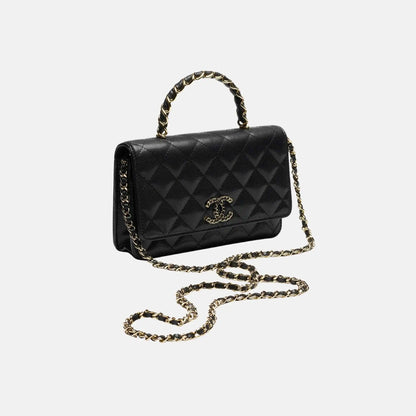 Wallet On Chain Grained Shiny Calfskin Gold Tone Metal