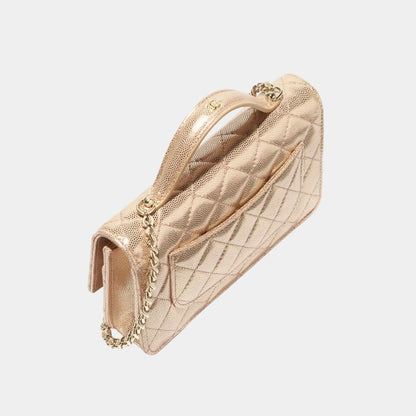 Wallet On Chain Metallic Grained Calfskin & Gold Metal