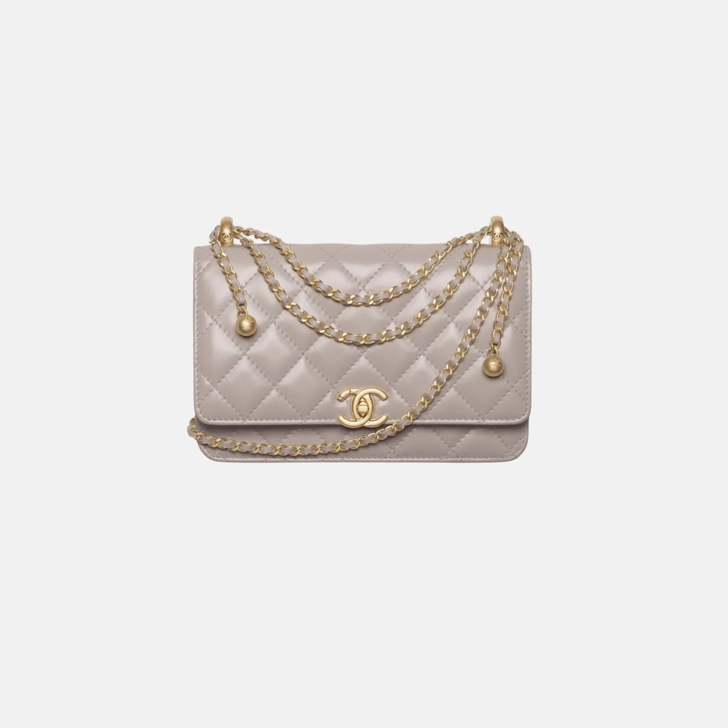 Chanel Wallet on Chain in Shiny Calfskin and Gold Tone Metal, Dark Grey, Front