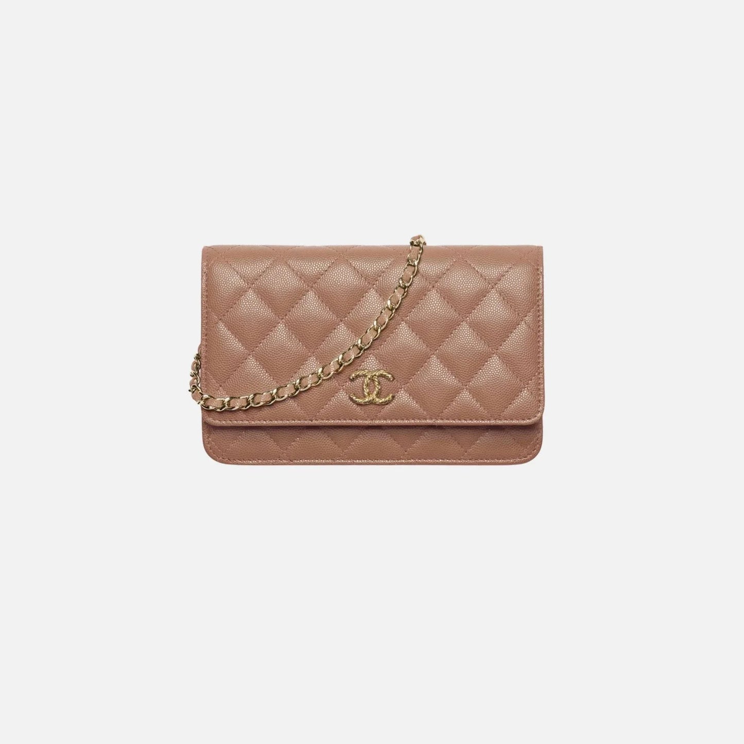 Chanel Wallet on Chain in Shiny Grained Calfskin Strass and Gold Tone, Brown, Front