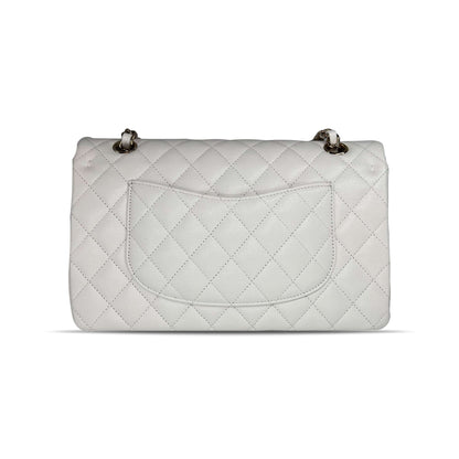Pre owned Chanel optic white caviar leather double flap closure designer bag