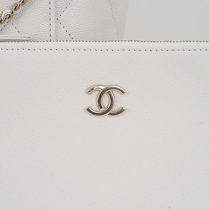 Chanel 2023 Limited Edition White Quilted Caviar Leather Large Tote Bag