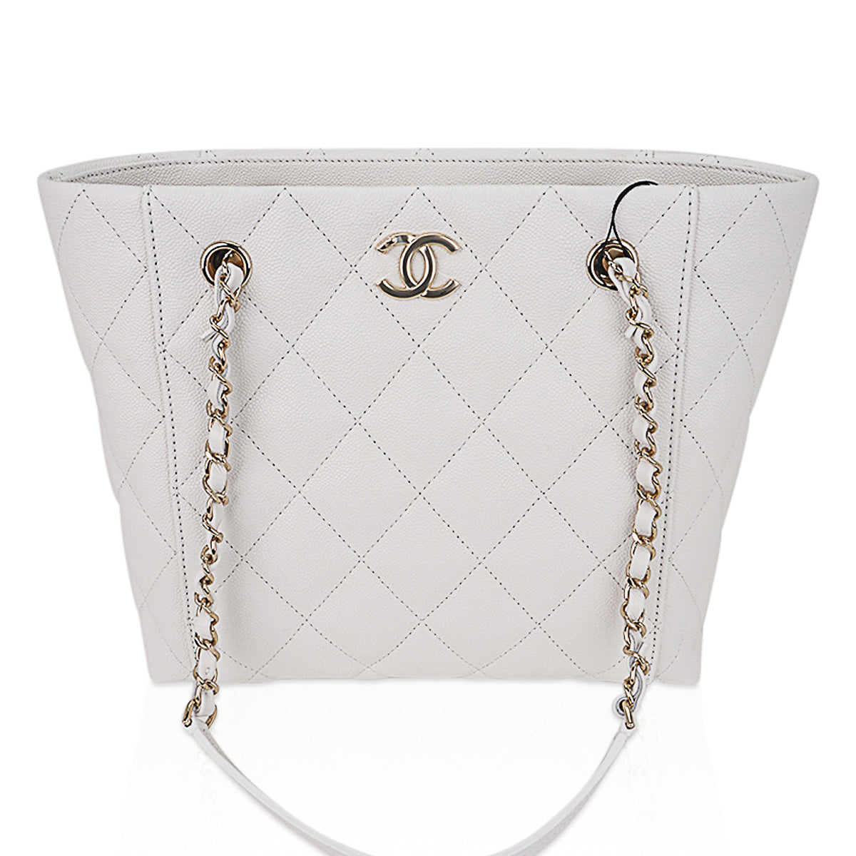 Chanel 2023 Limited Edition White Quilted Caviar Leather Large Tote Bag