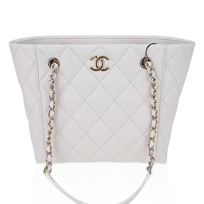 Chanel 2023 Limited Edition White Quilted Caviar Leather Large Tote Bag