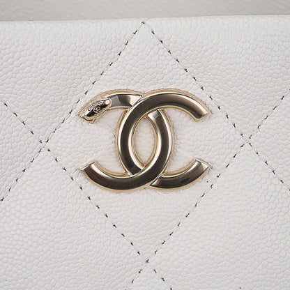 Chanel 2023 Limited Edition White Quilted Caviar Leather Large Tote Bag