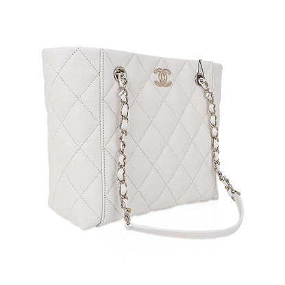 Chanel 2023 Limited Edition White Quilted Caviar Leather Large Tote Bag